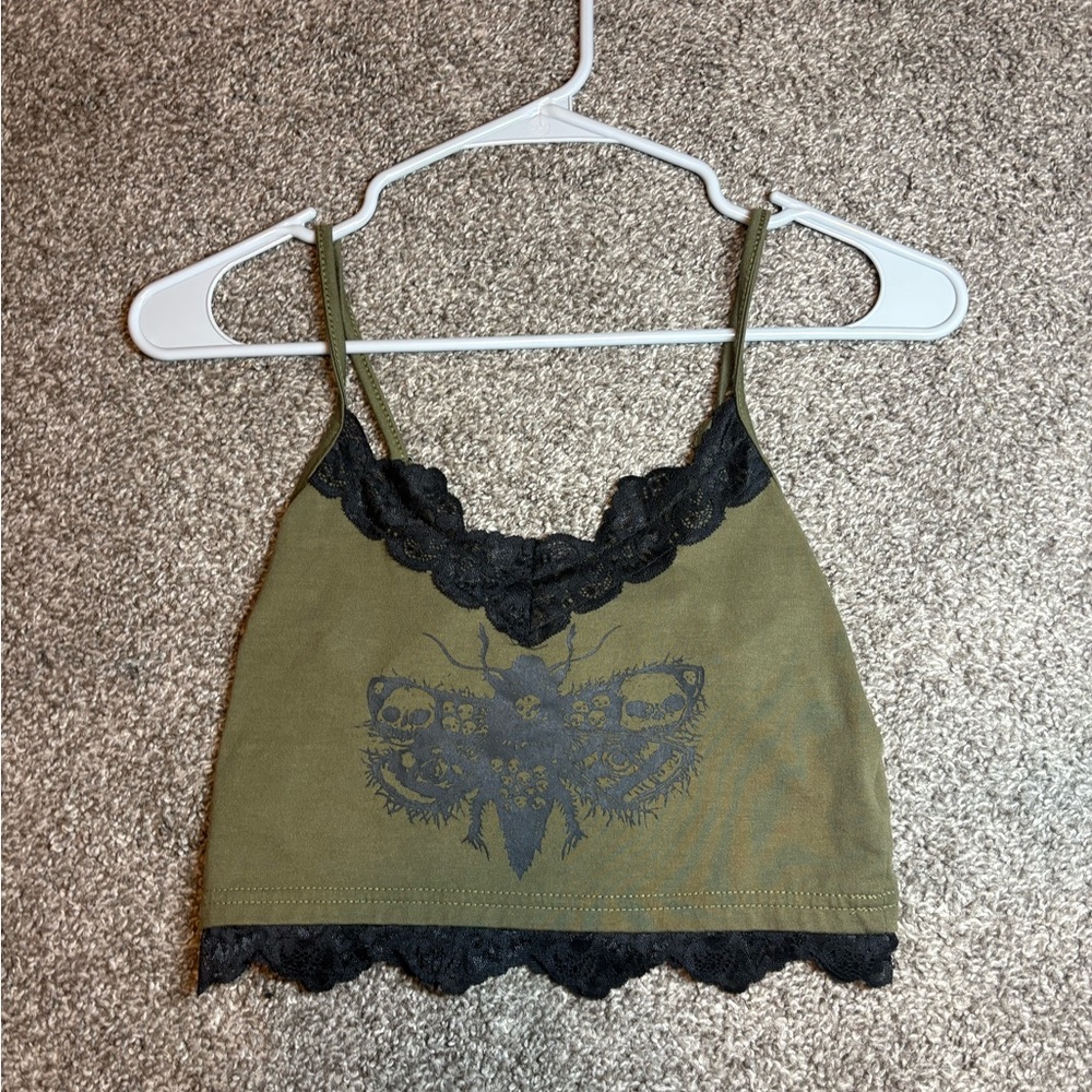 Olive Green Lace Trim Cami Top (unworn)